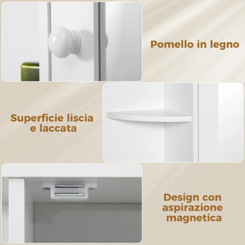 HOMCOM Specchio Bagno Contenitore con 6 Ripiani Aperti e 2 Chiusi, 66x17x63 cm Mobile Bagno con Specchio, Mobilettto da Parete in Vetro, Bianco