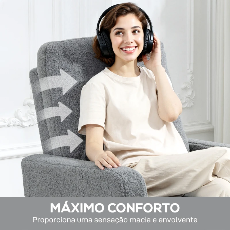 HOMCOM Poltrona Relax Reclinável Manual Poltrona Relax de Borreguito com Função de Baloiço 360° Reclinável até 135º 76x94x100 cm Cinza