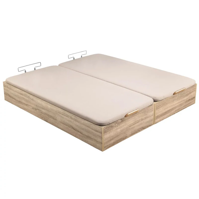 Canapé abatible con gran capacidad de almacenaje y apertura hidráulica – 135x190 cm, madera natural