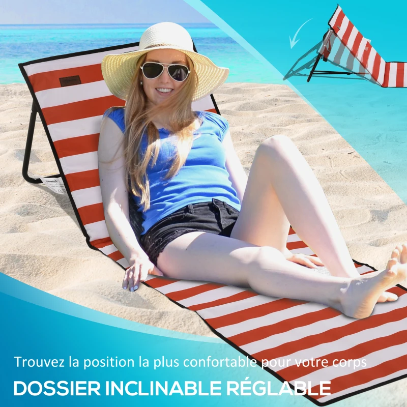 Outsunny Lot de 2 tapis de plage rembourré matelas de plage dossier inclinable multi-positions 142 x 51 x 40 cm blanc et rouge