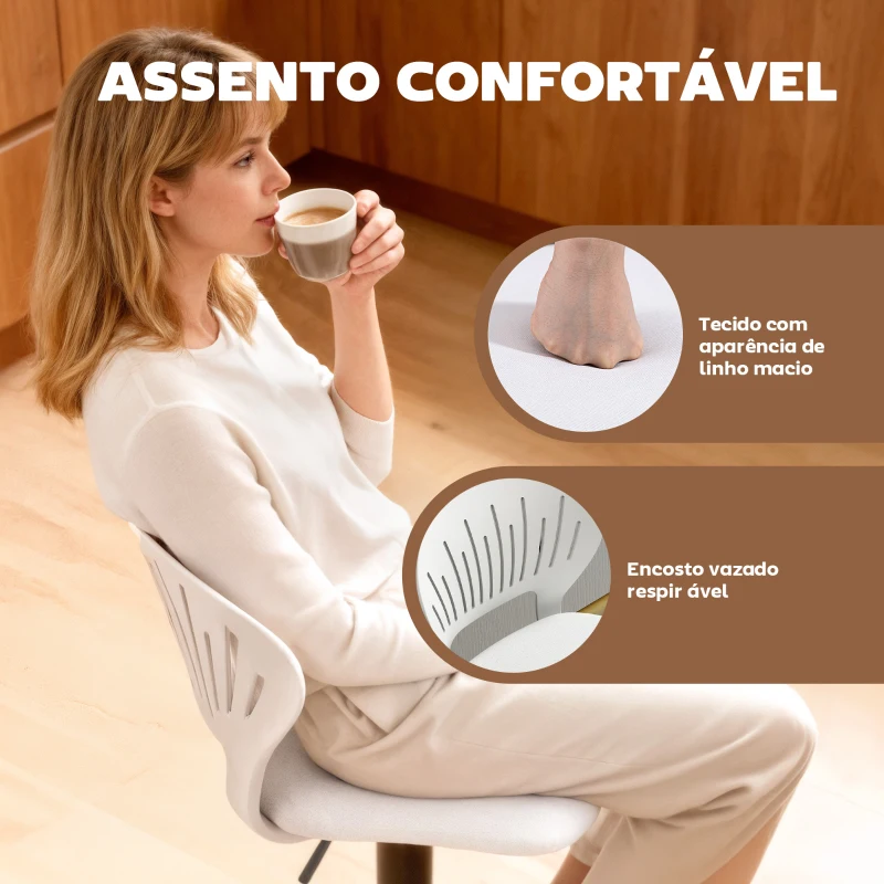 HOMCOM Conjunto de 2 Bancos Altos de Cozinha Giratórios a 360° Reguláveis em Altura de 84-105 cm 40,5x43x84-105 cm Branco