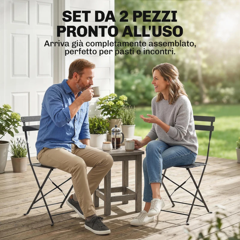 Outsunny Set di 2 Sedie da Giardino Pieghevoli con Seduta a Doghe