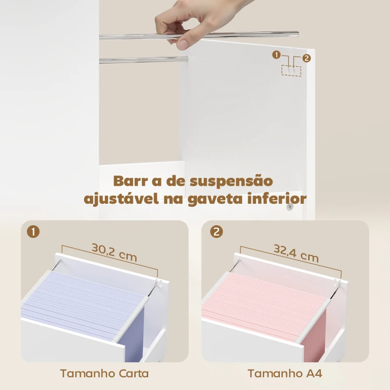 HOMCOM Móvel para Impressora com Rodas Móvel para Escritório com Prateleiras Abertas e Gaveta 80x40x65,5 cm Branco
