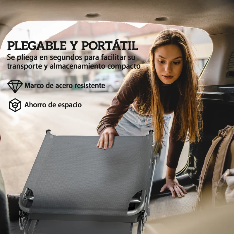 Outsunny Set de 2 Tumbonas Plegables Reclinables con Dosel 360° Orificio Facial Bolsillo Lateral y Textilene 550 g/m² Gris
