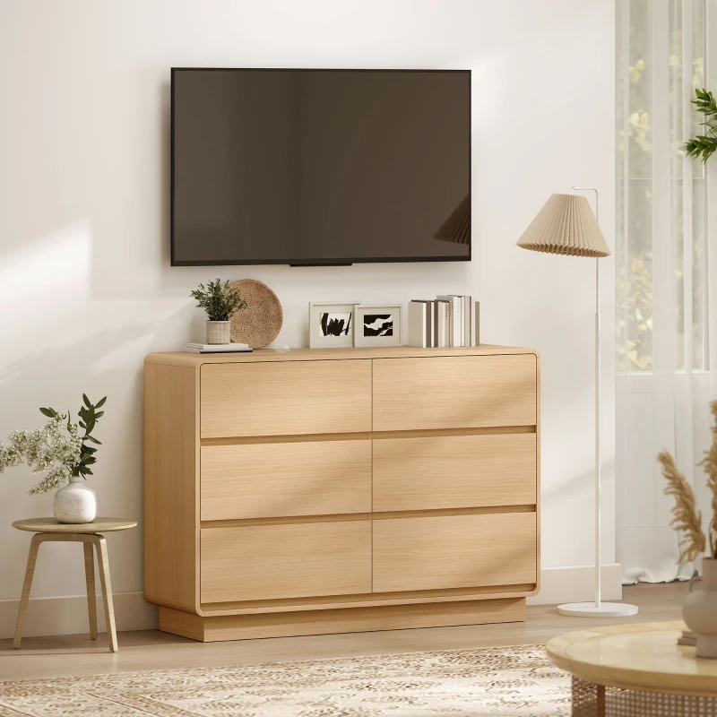 HOMCOM Cómoda com 6 Gavetas Bordos Arredondadas Cómoda para Sala Cozinha Entrada Escritório 120x38x86 cm Madeira