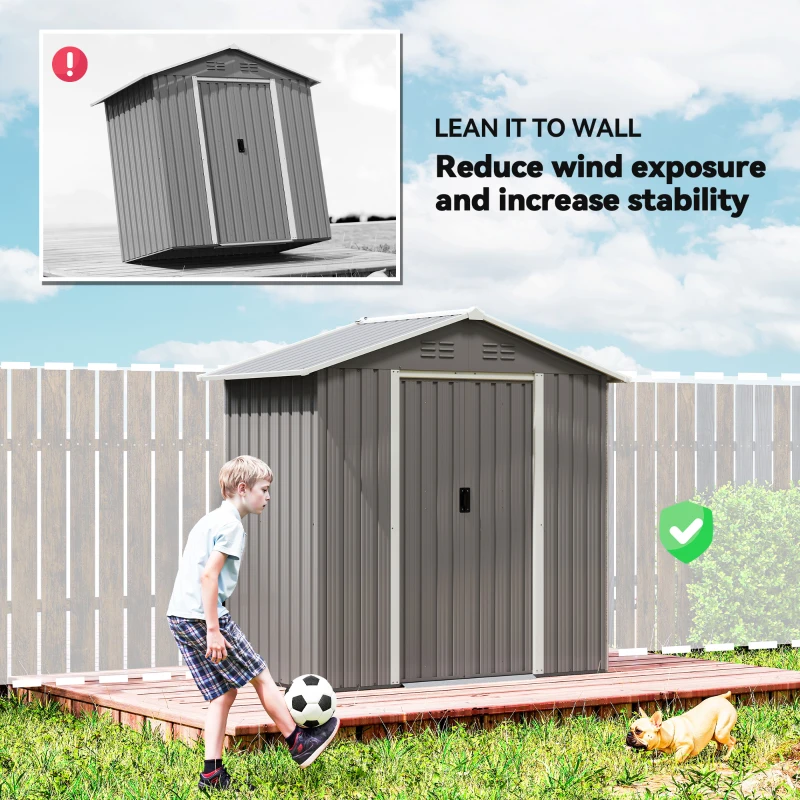 Outsunny 6.5 x 3.5ft Metal Garden Storage Shed - Light Grey