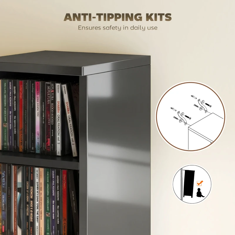 HOMCOM Set of 2 CD Media Display Shelf Unit Tower Rack with Adjustable Shelves, High Gloss Black