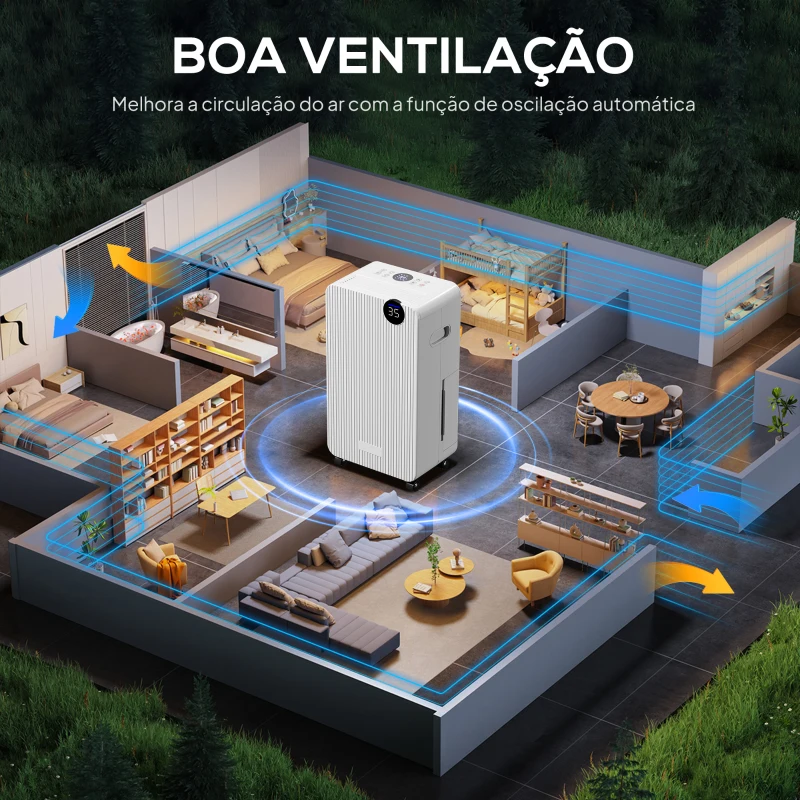 HOMCOM Desumidificador 12L/dia Depósito 2,1L Silencioso Desumidificador Elétrico com 4 Modos Ecrã LED Temporizador até 12-25㎡ Branco
