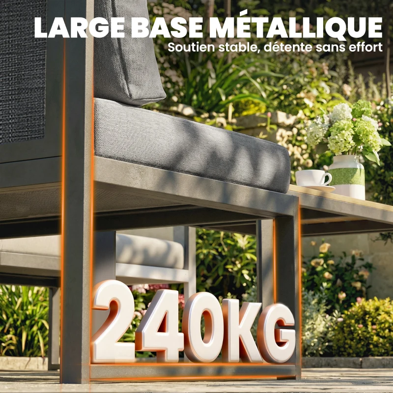 Outsunny Salon de jardin extérieur d'angle modulable 6 personnes, canapés, table basse et coussins, gris foncé
