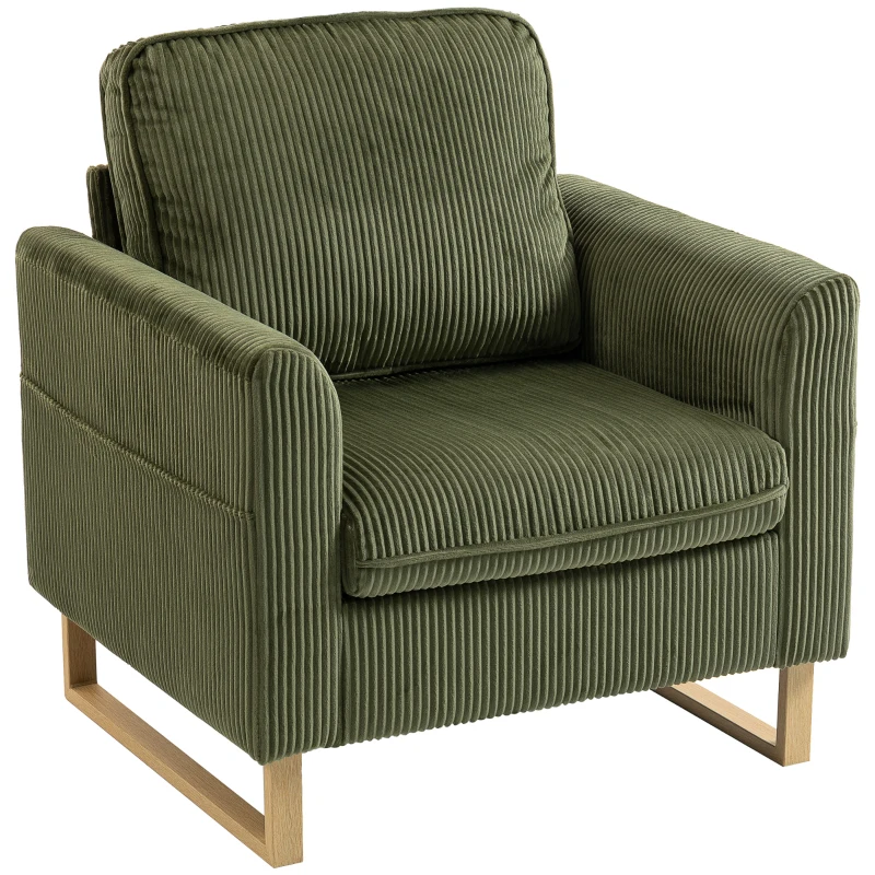 HOMCOM Accent Chair with Spring, Modern Industrial Armchair with Metal Legs for Livingroom Dark Green
