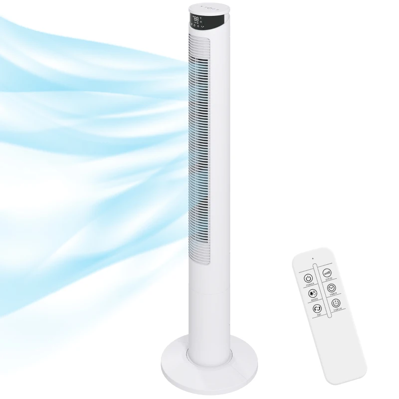 HOMCOM Tower Fan with WiFi Control Standing Floor Fan with Remote Control 116 cm White
