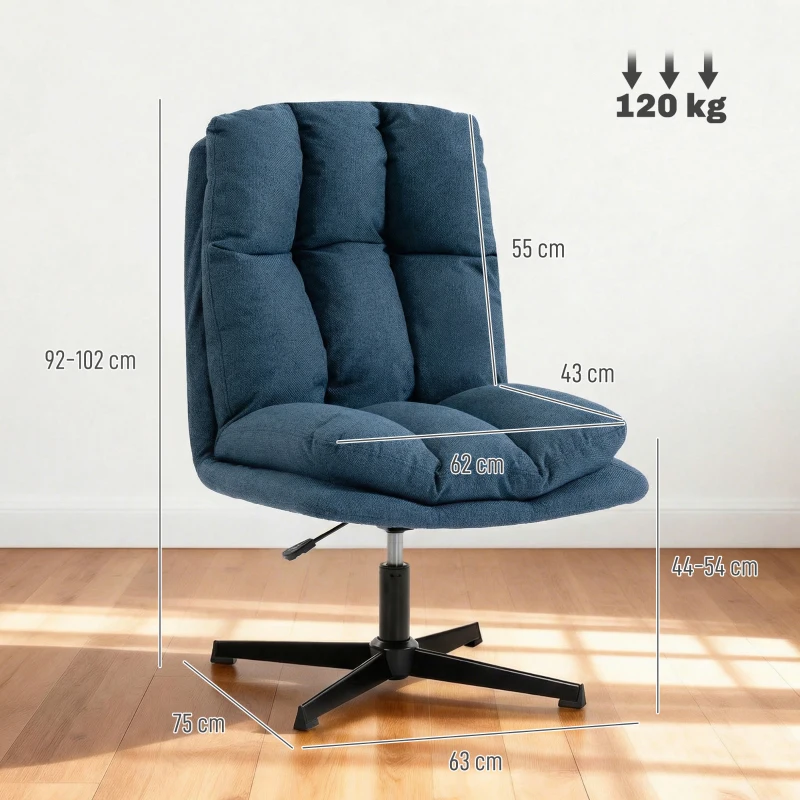 HOMCOM Poltrona de Sala Poltrona Giratória 360° Poltrona Relax com Altura Ajustável Assento Largo 63x75x92-102 cm Azul Escuro