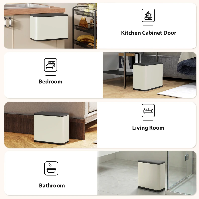 HOMCOM 8L Hanging Kitchen Bin, Rubbish bin with Lid and Removable Inner Bucket for Kitchen Cabinet Door, Under Sink, Office