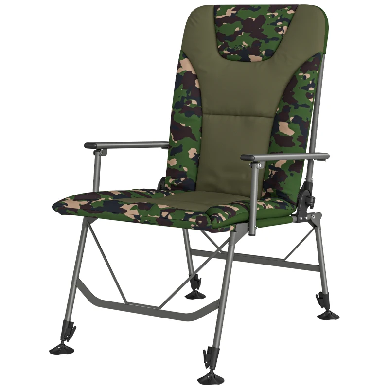 Outsunny Camping Chair Padded Reclining Folding Chair with Wide Armrests for Adults Camouflage