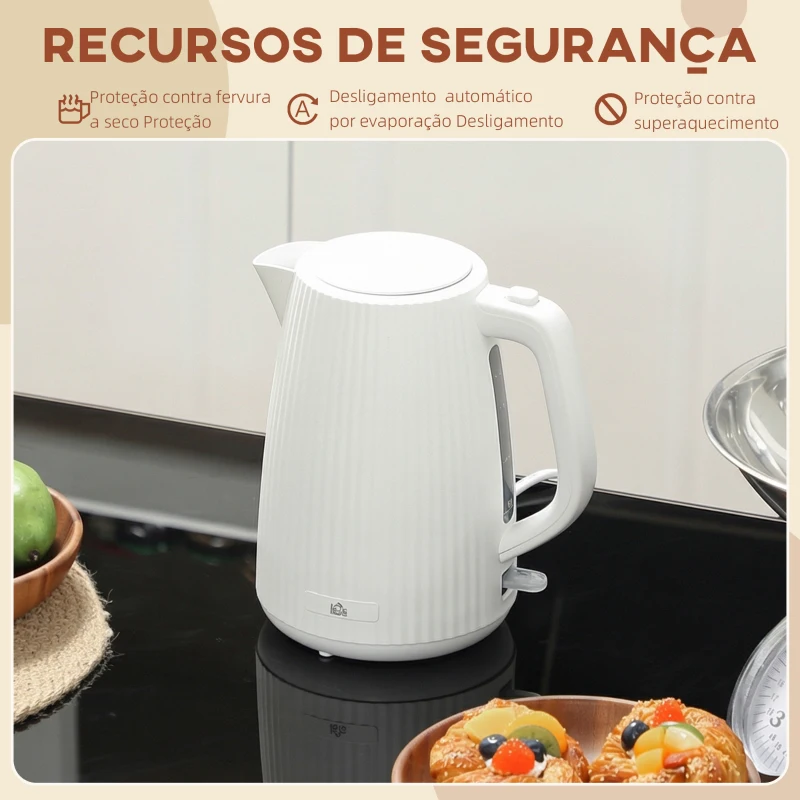 HOMCOM Jarro Elétrico 1,7 L 2200 W com Filtro Anticalcário Removível Desligamento Automático Base Giratória 360° Creme
