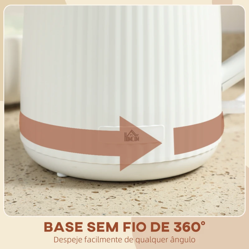 HOMCOM Jarro Elétrico 1,7 L 2200 W com Filtro Anticalcário Removível Desligamento Automático Base Giratória 360° Creme