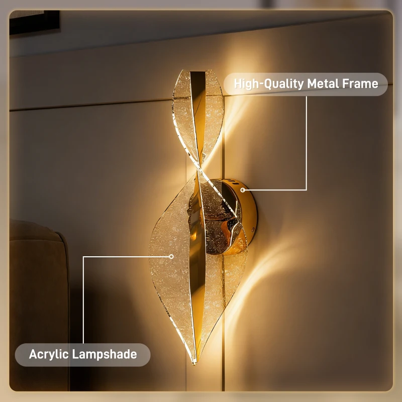 HOMCOM Led Wall Lamp 2 Pack, 13W Modern Indoor Spiral Wall Light, Colour Temperature Adjustable 3000K/4000K/6500K, for Bedroom, Living Room, Hallway, Stairs, Gold Tone