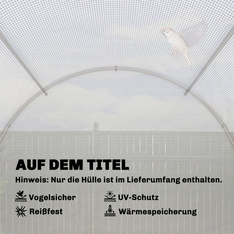Outsunny Gewächshausfolie 4 x 2 m, wasserdicht Gartenfolie mit Tür, 8 Fenster, UV Schutz, Reißfest Polyethylen Weiß