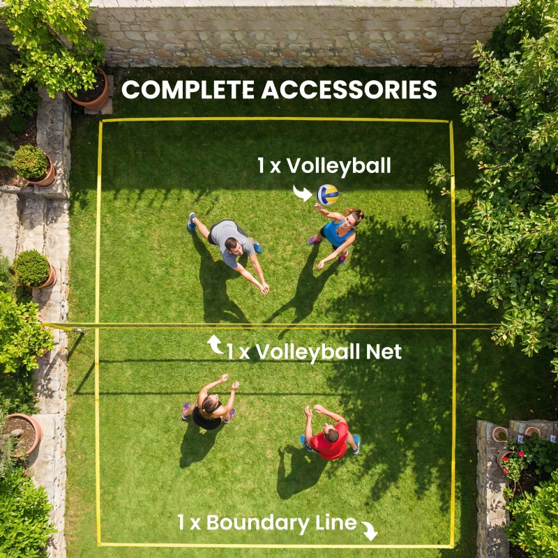 SPORTNOW Portable Volleyball Net Set with Adjustable Height Steel Poles, Volleyball, Boundary Line and Carrying Bag for Beach