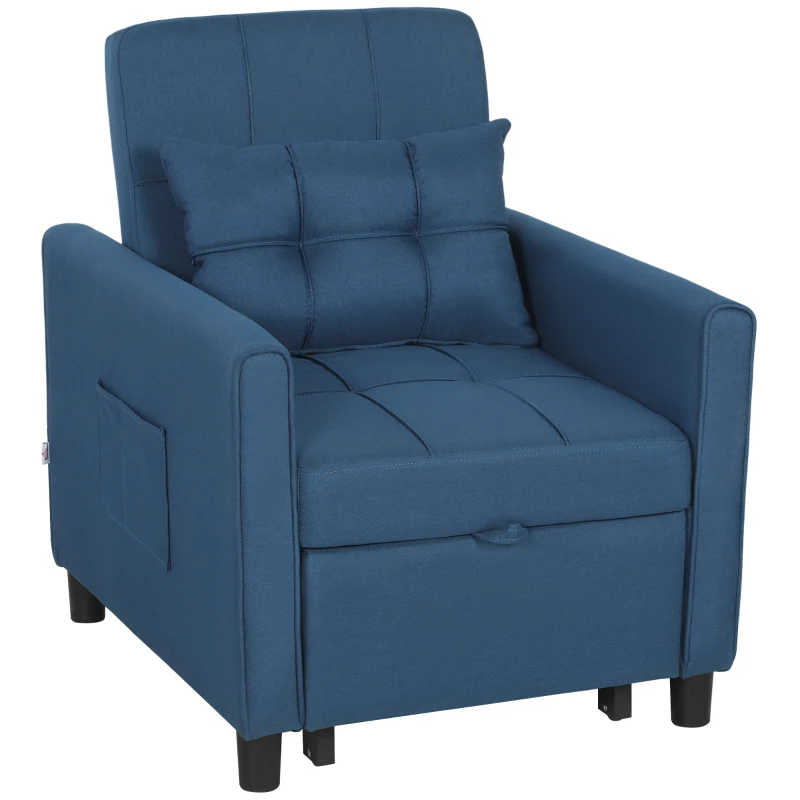 HOMCOM Fauteuil-lit pliable avec dossier réglable et coussin, Bleu