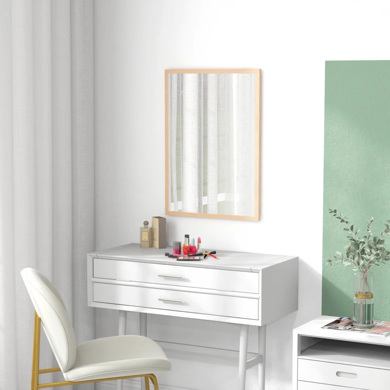 HOMCOM Wall Bathroom Mirror, 70 x 50 cm Wall-Mounted Mirror for Living Room, Bedroom, Hallway, Natural Wood
