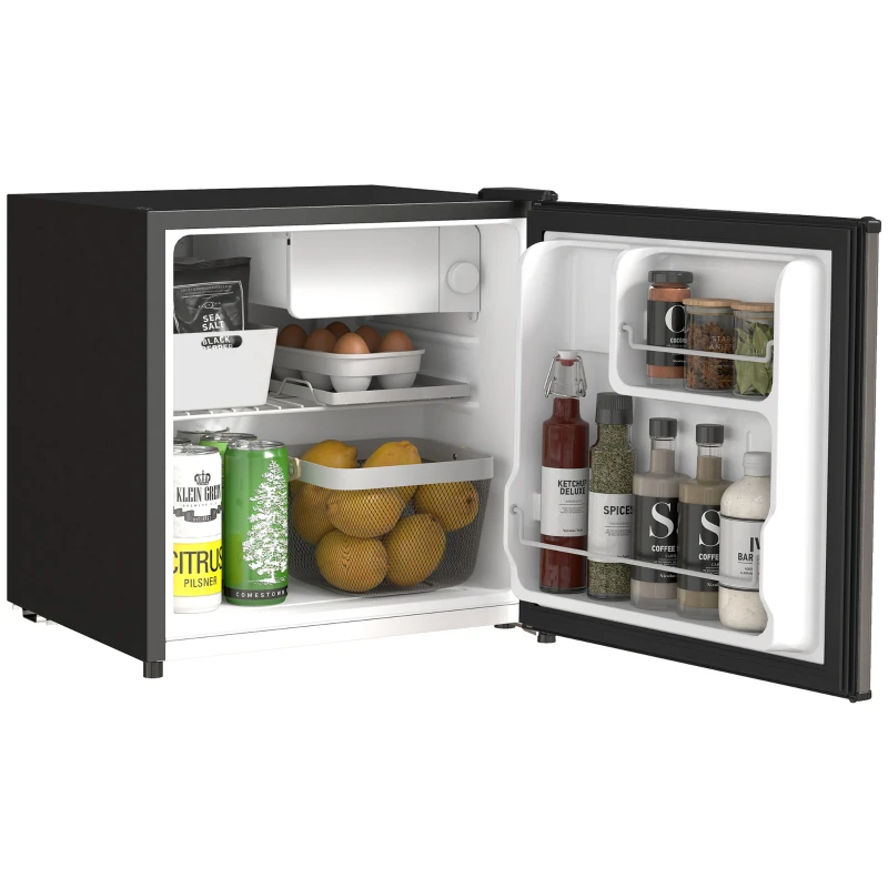 HOMCOM Mini Frigorífico Silencioso 46L Classe F com Temperatura Ajustável e Porta Reversível 48x44x49 cm Prata