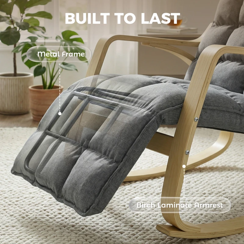HOMCOM Schommelstoel met verstelbare voetensteun, gevoerde relaxstoel, Grijs