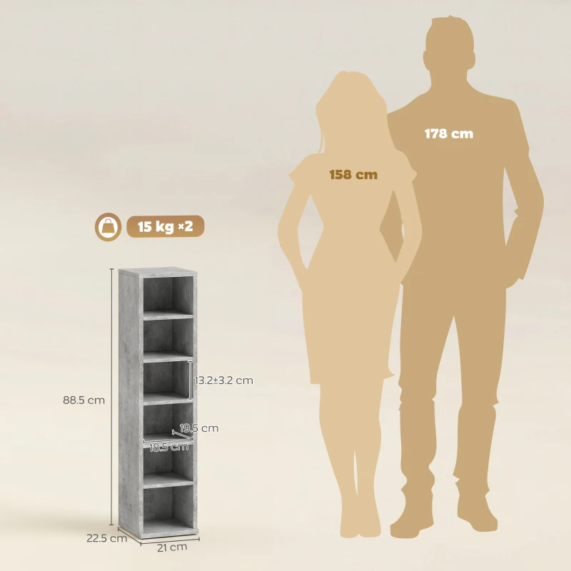 HOMCOM Set of 2 CD Media Display Shelf Unit Tower Rack with Adjustable Shelves, Grey