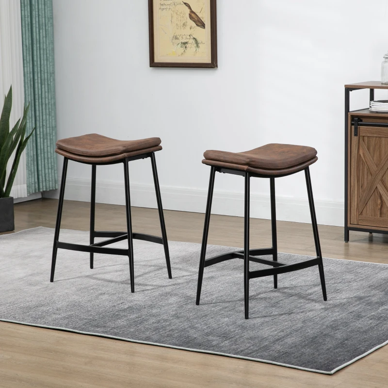 HOMCOM Lot de 2 tabourets de bar avec repose-pieds acier style industriel assise incurvée 48,5 x 38,5 x 68,5 cm marron noir