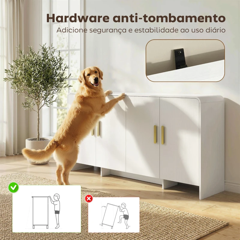 HOMCOM Aparador de Cozinha com 4 Prateleiras 4 Portas com Fecho Suave Móvel para TV de 72 Polegadas 152x40x80 cm Branco