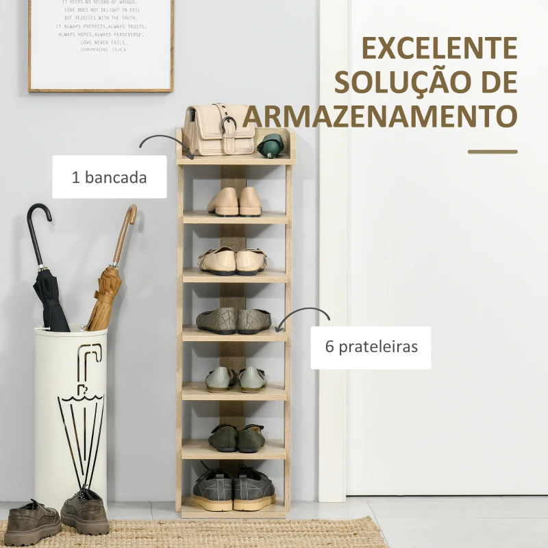 HOMCOM Sapateira Estreita de 7 Níveis Estante para Sapatos para 6 Pares de Sapatos 32x30x104 cm Madeira