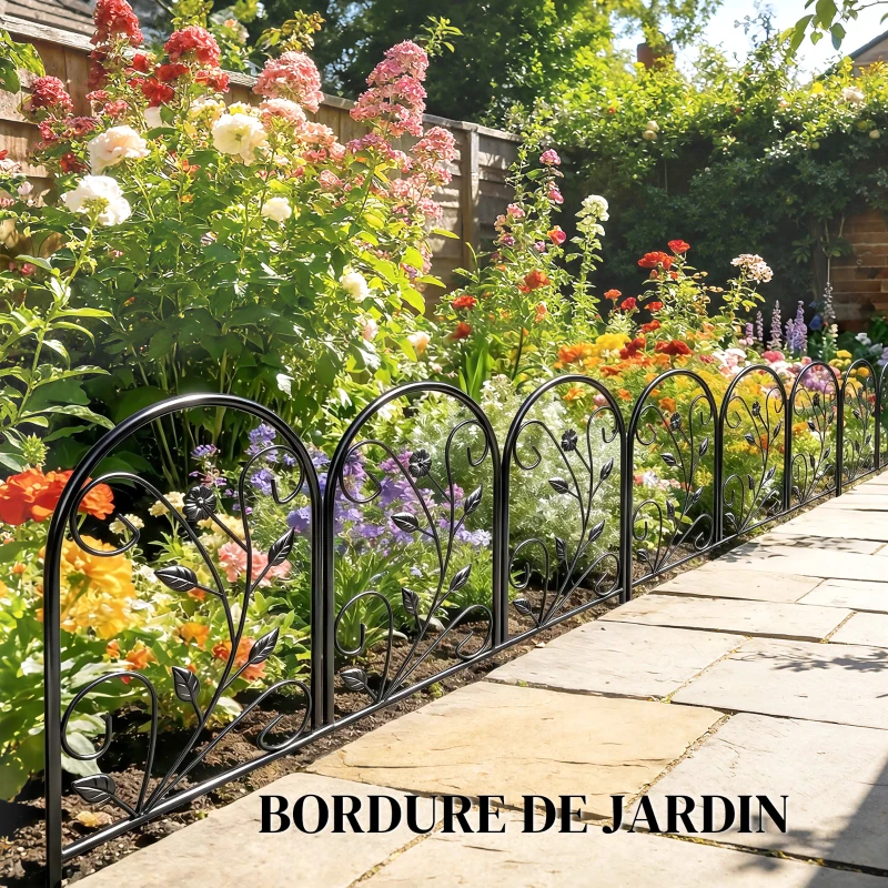 Outsunny Clôture de Jardin Décorative 5 Panneaux de 80x60 cm pour Animaux Fleurs Patio, Panneaux de Clôture Antirouille, Noir