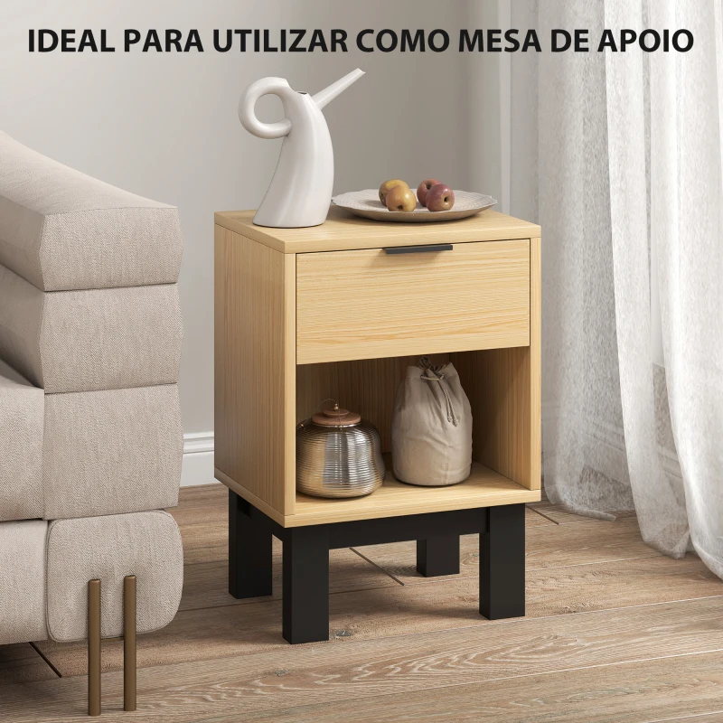 HOMCOM Conjunto de 2 Mesas de Cabeceira Estreitas Mesas de Cabeceira Modernas com Gaveta e Prateleira Aberta 35x26x50 cm Carvalho