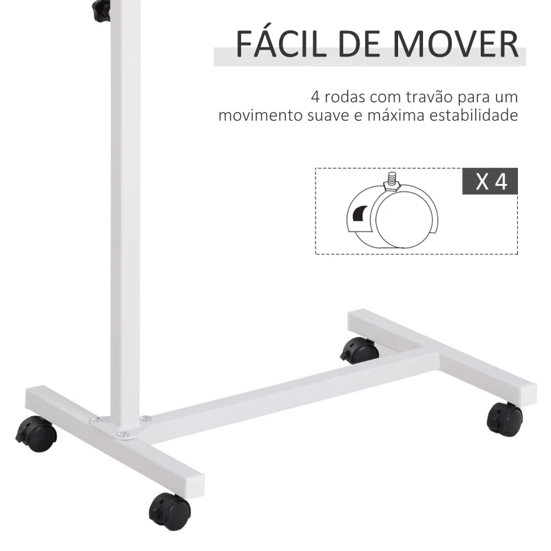 HOMCOM Mesa Auxiliar com Rodas para Sofá e Cama Altura Ajustável e Estrutura de Aço 77x40x76-100 cm Nogueira Escura