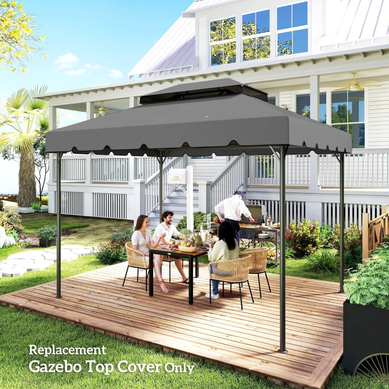 Outsunny Toile de rechange pour pavillon tonnelle tente toit de remplacement gazebo de jardin tissu polyester 4 x 3 m gris clair