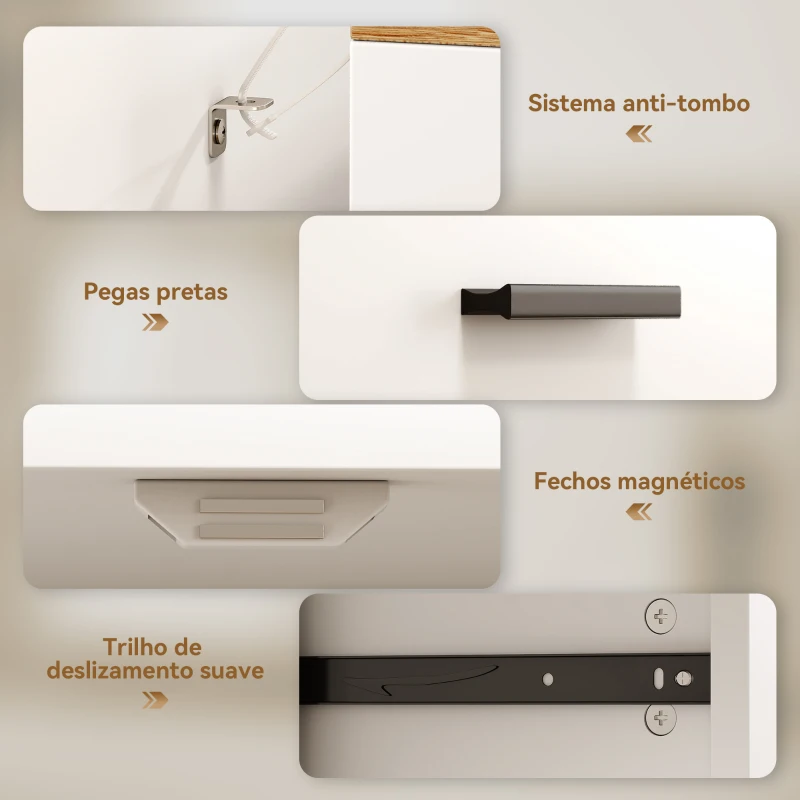 HOMCOM Aparador de Sala de Estar com 2 Gavetas e Prateleiras Ajustáveis 68,6x35x90,3 cm Branco e Madeira