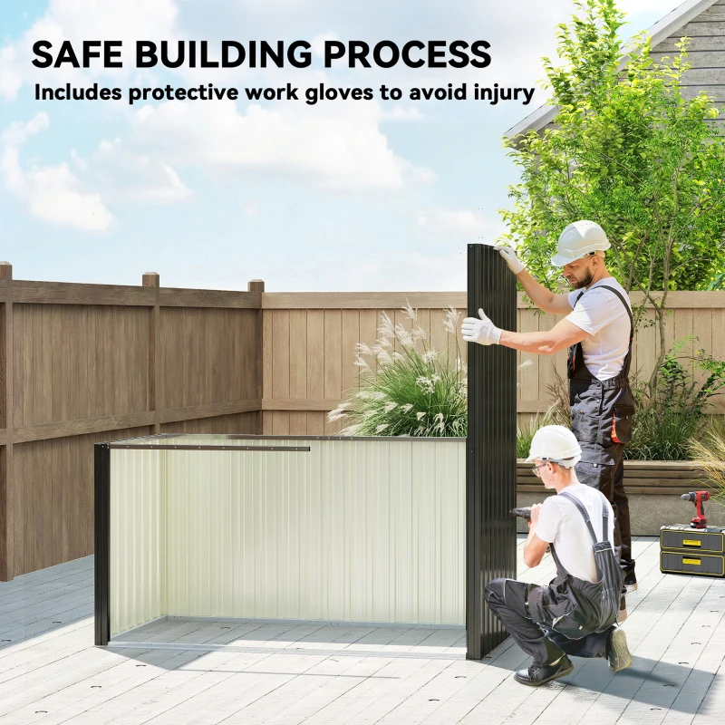 Outsunny Metalowy schowek na narzędzia 1,37 m², zamykany schowek z wentylacją, pochyłym dachem, rękawicami, 163 x 90 x 179 cm