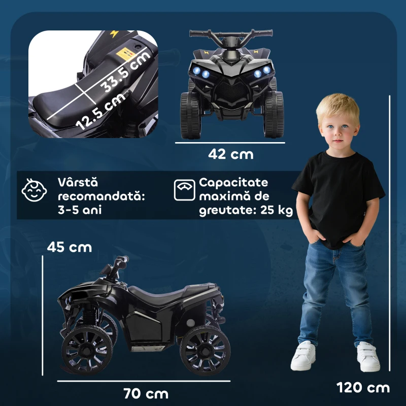 AIYAPLAY ATV Electric 6V pentru Copii, Vehicul cu 4 Roți cu Muzică și Faruri LED, pentru Vârste între 3-8 Ani, Roșu