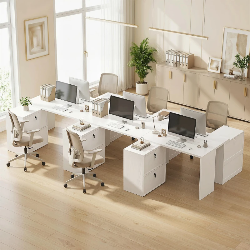 HOMCOM Secretária Reversível em Forma de L com 2 Gavetões Arquivadores, Design Moderno para Espaços Pequenos, Escritório Branco