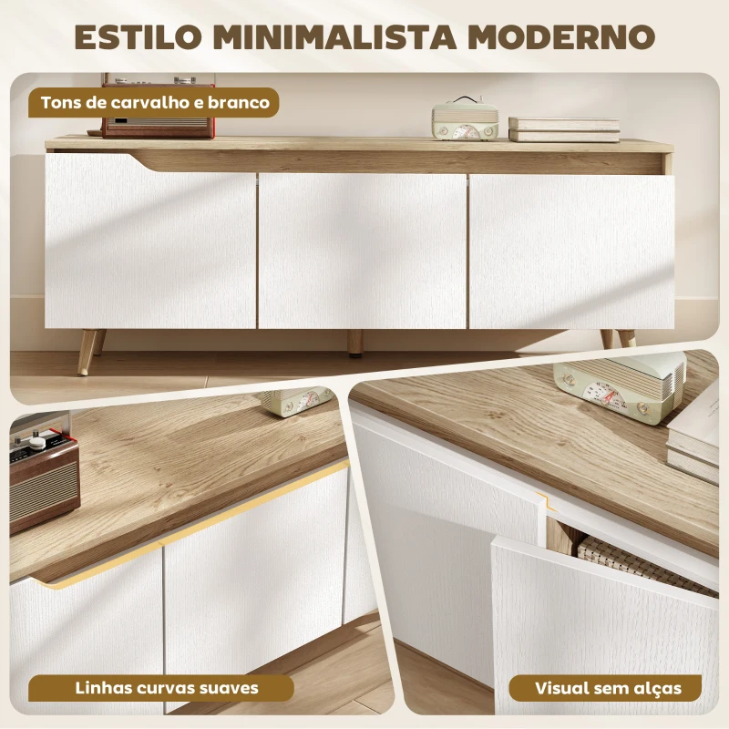 HOMCOM Móvel de TV para Sala com 3 Portas para Televisões até 55 Polegadas Estilo Moderno 120x35x45,5 cm Carvalho e Branco