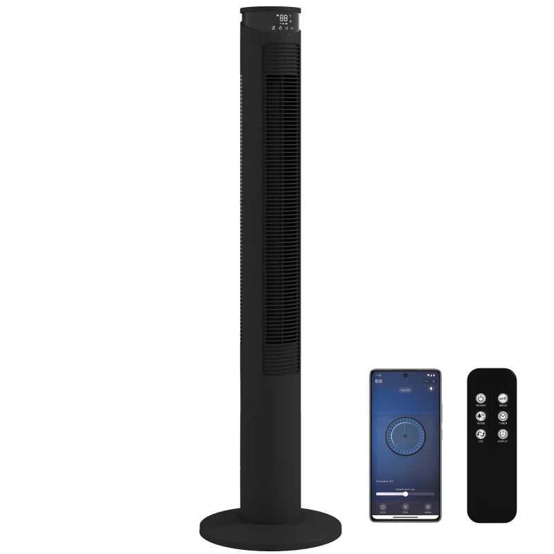 HOMCOM Tower Fan with WiFi Control Standing Floor Fan with Remote Control 116 cm Black