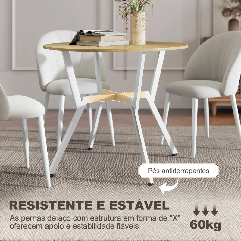 HOMCOM Mesa de Refeição Redonda Mesa de Jantar Estilo Industrial com Bancada de Madeira e Estrutura de Aço Ø90x76 cm Madeira e Branco