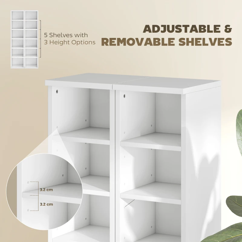 HOMCOM Set of 2 CD Media Display Shelf Unit Tower Rack with Adjustable Shelves, White