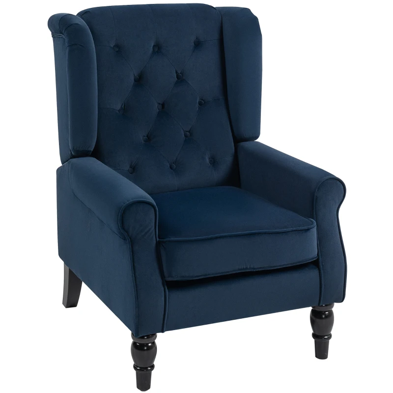 HOMCOM Wingback Accent Chair, Retro Upholstered Button Tufted Occasional Chair for Living Room and Bedroom, Dark Blue