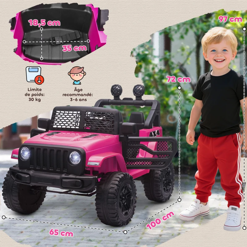 HOMCOM Voiture électrique Enfant Propulsion arrière 12 V 5 Km/h Max. télécommande Effets Lumineux sonores 100x65x72cm Rose(m-3)