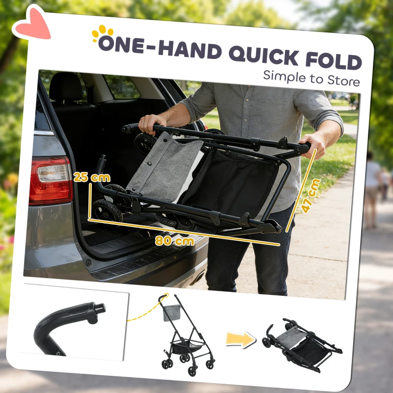 PawHut Pet Stroller, Foldable Dog Cat Stroller with Detachable Carrier, Wheels, Storage Basket, Secure Leash