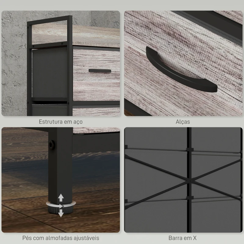 HOMCOM Cómoda com 6 Gavetas Dobráveis de Tecido Estrutura de Aço e Estilo Industrial 79x29x85 cm Cinzento