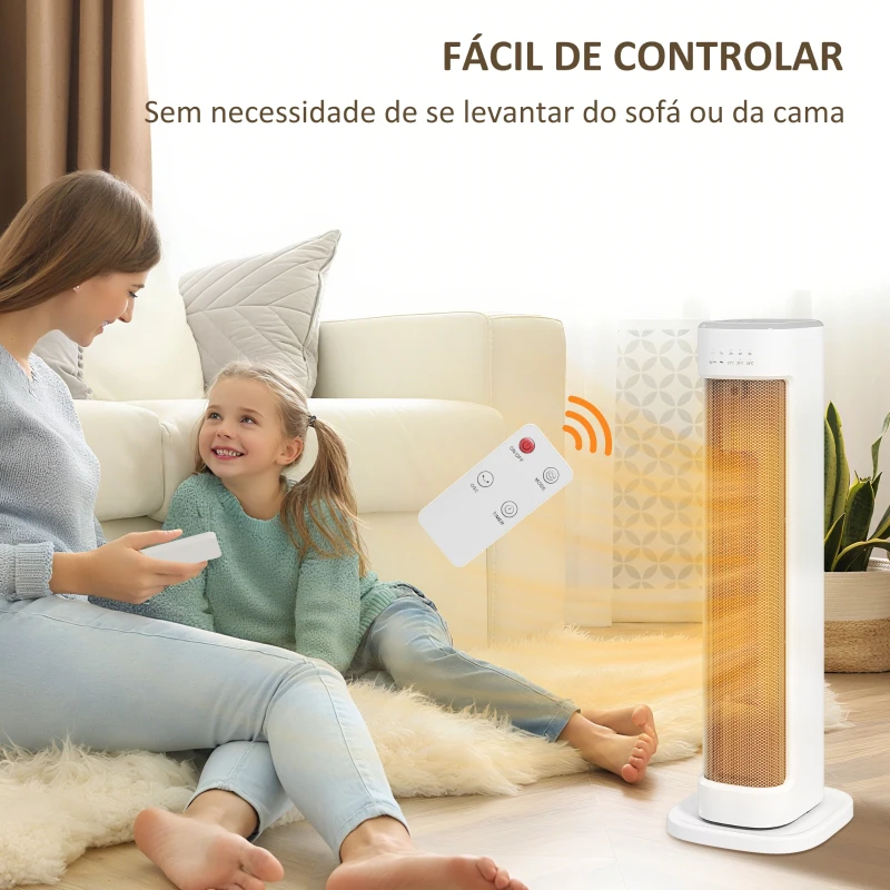 HOMCOM Aquecedor Elétrico de Baixo Consumo 2000W com 3 Modos Termostato Regulável Proteção contra Sobreaquecimento 21x19,7x61 cm Branco