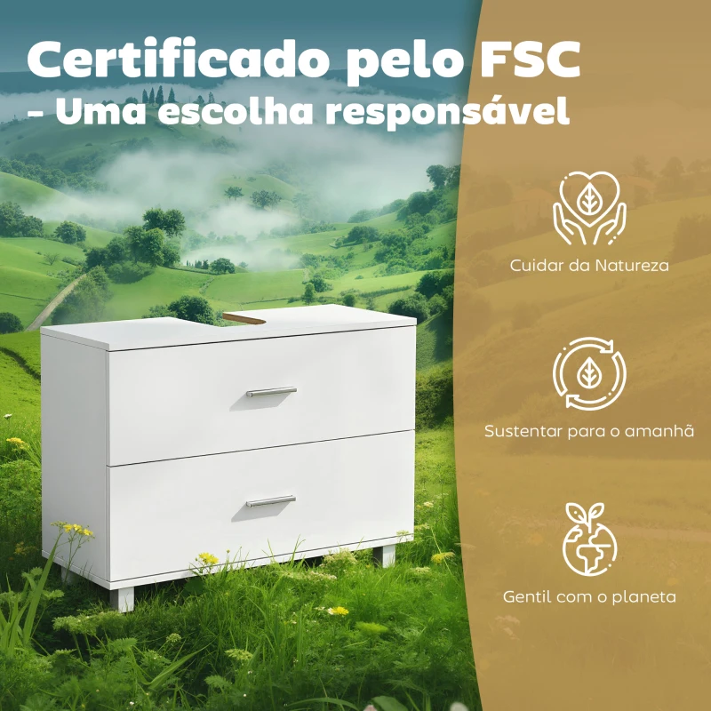 HOMCOM Móvel para Lavatório Pousar com 2 Gavetas para Lavatório sem Pedestal 80x30x60 cm Branco