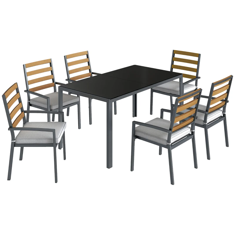 Outsunny Ensemble repas de jardin 7 pièces, table et chaises pour 6 personnes, noir